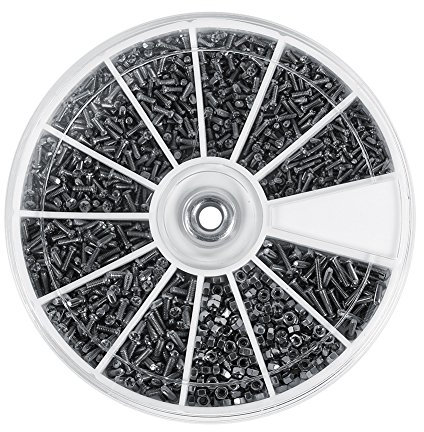 Uadme Bulloni e Dadi, 600 Pezzi 12 Tipi Micro Viti e Dadi Assortite M1 M1.2 M1.4 M1.6, Viti e Bulloni Assortiti in Acciaio Inox per Orologi Bicchieri