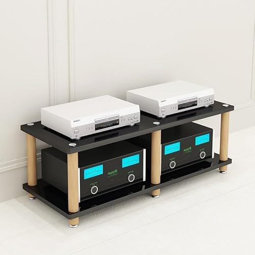 3 Tier Wood AV Media Stand Shelf Non slip Feet Display Amplifier Record Player Stereo Receiver Double row Corner Entertainment Center White