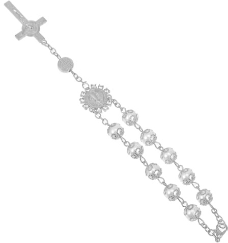 ULTECHNOVO Car Rearview Mirror Cross Charm Lace Pearl Hanger Rosary for Car Decor
