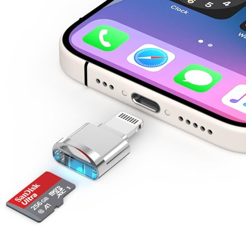 [Certifié Apple MFi] Lecteur de carte micro SD pour iPhone, Lightning vers lecteur de carte Micro SD/TF, adaptateur de carte micro SD pour iPhone 14 13 12 11 Pro Max XS XR X 8 iPad, compatible iOS 17