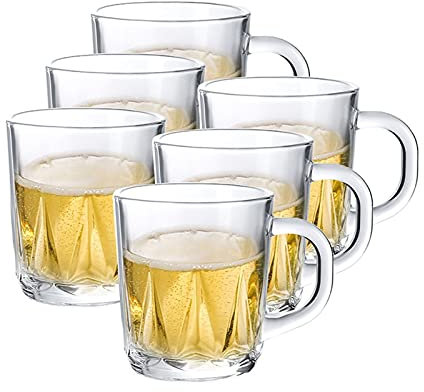 MRKU Bierbecher Bierkrug mit Henkel Glasbecher Haushaltssaftbecher Wasserbecher-Set 7 Unzen Fassbierbecher 6er-Pack Bierkrug