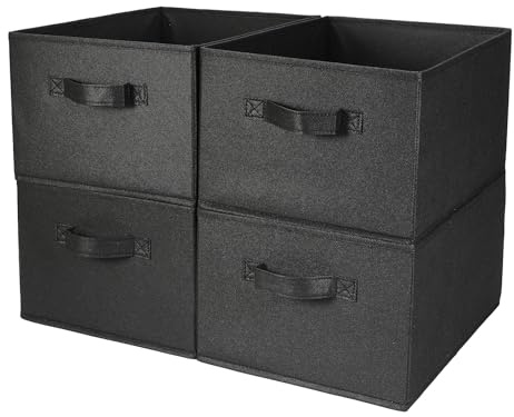 BOMKEE Lot de 4 paniers de rangement pliables pour vêtements – Panier de rangement pliable pour chambre à coucher, salon (noir, 39,1 x 29 x 20,1 cm)