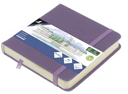 Carnet de croquis Kangaro - 12 x 12 cm - Couverture rigide - En polyuréthane - Violet chiné - 80 feuilles - 140 g - Papier crème - Avec élastique et ruban