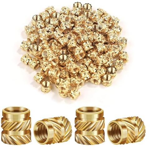wlertcop M4 Threaded Inserts 120pcs 3D Printing Brass Nuts M4x6x6 Brass Heat Set Insert Female Threaded Inserts for Automotive Plastic Shells Gold