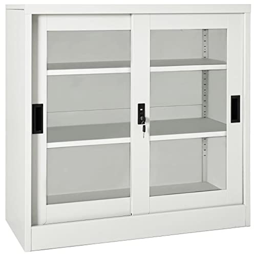 Generic Skjutdörrsskåp, Vit 90x40x90 Cm Stål, med 2 Ställbara Hyllor, Lås, för Kontorsförvaring (Ljusgrå)