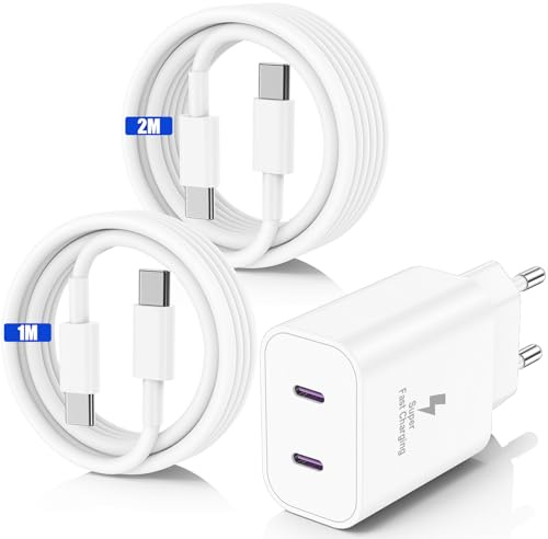 45W USB C Chargeur Rapide pour iPhone 17 16 15 Pro Max,2-Port Chargeur Usbc Apple avec 1M+2M Câble USB C pour iPhone 17 16 15 Pro /17 Air/17E/15 16 Plus/iPadPro/Samsung Galaxy S25/S24/S23 Ultra-Blanc