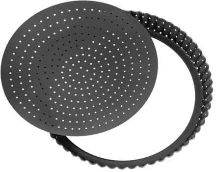 DECORNIJIA Tortiera Microforata con Fondo Rimovibile per Crostate in Acciaio al Carbonio Teglia Rotonda e Superficie Antiaderente Facile da Sformare per Pizza in Forno
