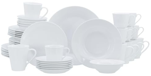 CreaTable, Serie Base Weiss, 42-teiliges Kombiservice aus Porzellan | Geschirrset, spülmaschinen- und mikrowellengeeignet, Qualitätsproduktion, 24534