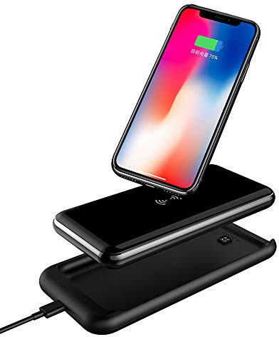 Power Bank,PowerBank Qi Wireless Charger Fast Charging 2 in 1 with 10000 mAh with Dual Input (Micro USB & Type-c) All Qi-Enabled Devices Support 18W PD, QC 3.0 Devices, Black