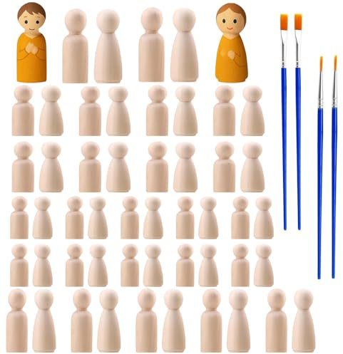 50 Stück DIY Holzfiguren zum Bemalen, Spielfiguren Holz Unvollendete Holzkegel zum Basteln, HöLzerne Peg PuppenköRper für DIY Geburtstag Hochzeit Dekoration Bemalen