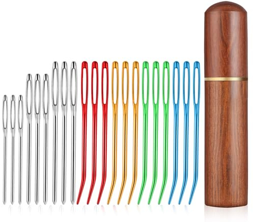 21 Stück Nähnadelset Stopfnadel Mit Holz Aufbewahrungsbox Nähnadeln Mit Großem Öhr Wollnadel Zum Vernähen Edelstahl Gebogener Stick Nadeln Für Näh Häkel Und Stick Projekte