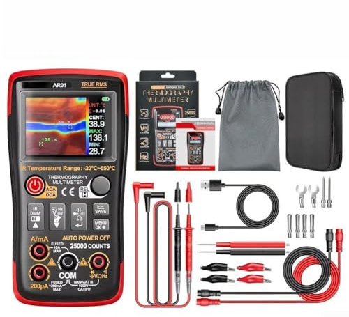 AR01 Multimetro per immagini termiche 2 in 1 con imager a infrarossi, display ad alta precisione da 25000 count, ricarica di tipo C, intervallo da -20 °C a 550 °C per ispezione elettrica e