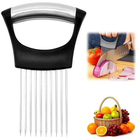 Stainless Steel Onion Slicer Holder, Multipurpose Vegetable Cutter for Onion, Tomato, Potato, Avocado, Lemon, Eggs & Meat (1 Pcs)