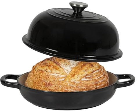TOQUE Enamelled Cast Iron Dutch Oven, 24cm Bread Baking, Sourdough Bread Pot with Lid, Heavy Duty Cast Iron Casserole for Baking, Braising & Roasting, Black