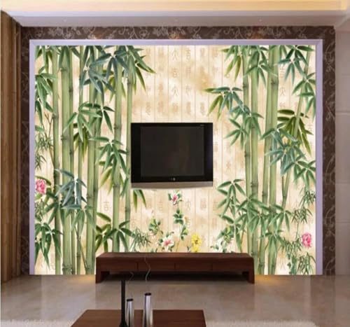 XLMING Rétro Tridimensionnel Vert Bambou Fleurs 3D Papier Peint Premium Texturé Soie Bureau Salle à Manger Salon Chambre Coucher Canapé TV Mur-150cm×105cm