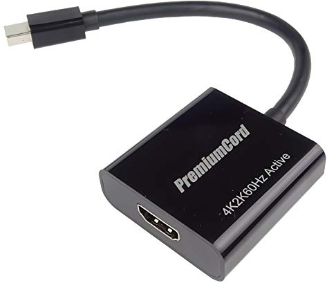PremiumCord Adaptador Mini DisplayPort a HDMI, Vídeo 4K@60Hz UHD 2160p, Full HD 1080p, 3D, Mini DisplayPort 1.2 Macho a HDMI 2.0 Hembra, Longitud 20cm, Negro