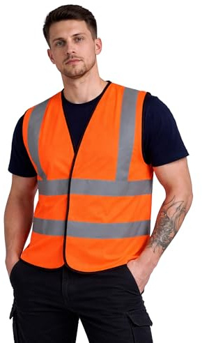 HuntaDeal Hi Viz Vis Vest High Visibility Reflect Workwear Safety Waistcoat, Orange, 4XL