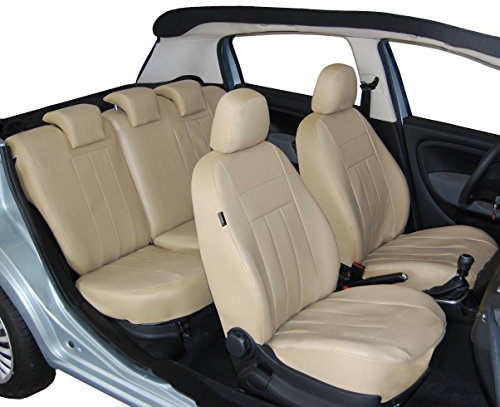 ERJOT Maßgefertigte Kunstleder Sitzbezüge kompatibel mit FIAT Panda III Schonbezüge Autositzbezüge in Beige