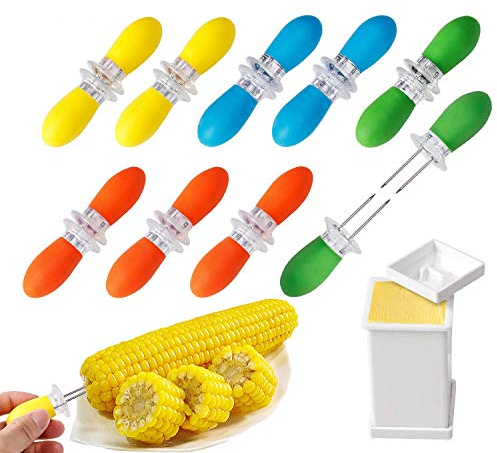 AUGSUN 18 Pcs Stainless Steel Corn Cob Holders with Silicone Handle & Convenient Butter Spreading Tool