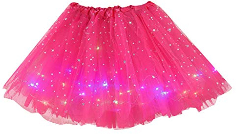 YEBIRAL Tutu-Rock Womens LED-Light Mini Tüllrock 50er Kurz Ballet 3 Layers Tanzkleid Unterkleid Cosplay Petticoat Rock Festliche Karneval Kostüm (Y-1 Hot Pink)
