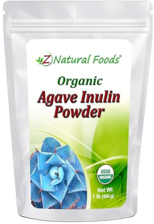 Z Natural Foods Organic Agave Inulin Powder, Natural Fiber Supplement, Prebiotic Superfood Powder for Drinks, Smoothies, and Recipes, Raw, Non-GMO, Vegan, Gluten-Free, Kosher, 1 lb
