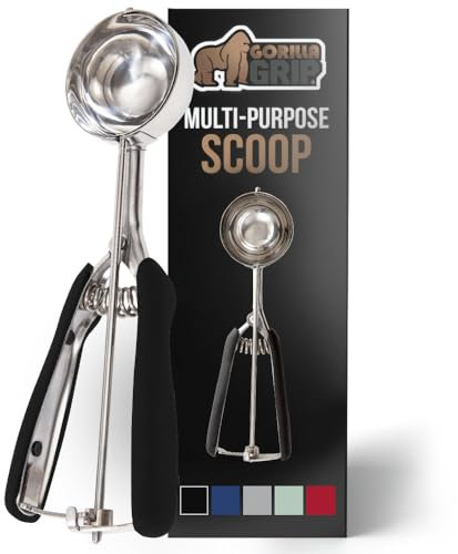 GORILLA GRIP BPA-Free Stainless Steel Cookie Scoop, 3 TBSP Scooper #20, Soft Grip Handle, Easy Food Release, Create Even Portion Sizes, Multipurpose Kitchen Melon Baller, Meatball Spring Scoops, Black