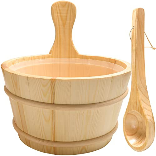 Kit per sauna e mestolo in legno, accessori per sauna con fodera, per sauna e spa, in legno di pino finlandese di alta qualità