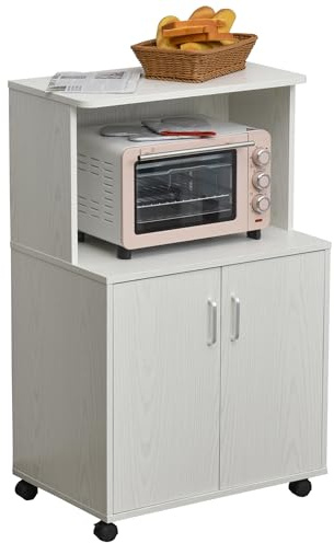 HOMCOM Köksförvaring, Mikrovågsugn, Låsbara hjul, Vit