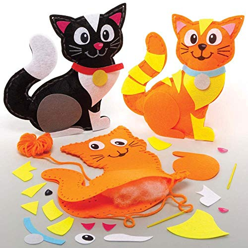 Baker Ross FE366 Katzenkissen Nähsets, 2 Stück, Nähset für Kinder, kreative Aktivitäten für Kinder, ideales Kunst- und Bastelprojekt
