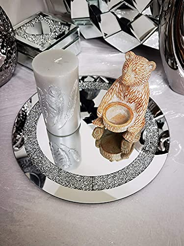 Deenz 30Cm Round Diamante Mirrored Crystal Candle Plate Candle Holder Loose Jewel Candle Holder An Elegant Addition To Your Home- Best Gift