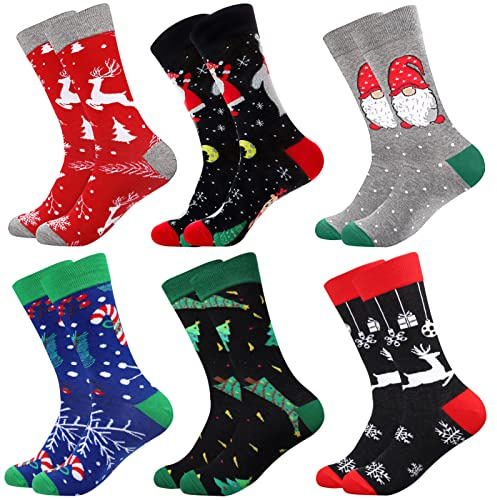 Blu Ninfee Herren Weihnachtssocken 43-46, Adventskalender Füllung Männer | 6 Paar Lustige Bunte Weihnachts Socken mit Motiv aus Baumwolle, Warme Verrückte Socken für Weihnachten Geburtstag