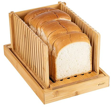 Vencier Foldable Bamboo Bread Slicer Homemade Bread Bakery Loaves, Cakes & Bagels Cutting Knife Guide