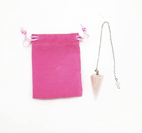 Pendule en pierre naturelle quartz rose, pendule en cristal, pendule en cristal hexagonal vintage pour la radiesthésie, pendule Chakra Reiki Divination Méditation Wicca (Rose)
