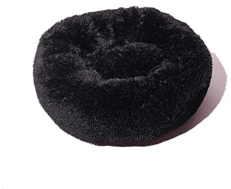 Lukery Hundebett Katzenbett Flauschig Rund aus Plüsch, Kuscheliges Donut Hundekissen und Katzenkissen Weiches Plüsch Hundeliege für Kleine, Mittelgroße und Große Haustiere (50CM,Schwarz)