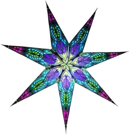 YEPSIO Paper Star 7-Spitzige Laterne Lampenschirm Papierstern Groß 60 cm Stern Hängende Dekorationen für Weihnachten Hochzeit Heimdekoration Geburtstag Party Glitzer Meeresgrün Rot Multi 7 001