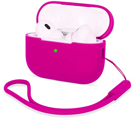 AOTUAO Compatible with AirPods Pro 2 Case Cover, Shock-Resistant Protective Silicone Case Cover for AirPods Pro 2nd Generation 2022 with Silicone Lanyard, Front LED Visible, Rose Pink