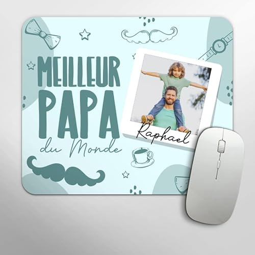 Tenvinilo | Tapis de Souris Fête des Pères Personnalisé | Image et Texte | Accessoires informatiques | Cadeau Original | Antidérapant | Imperméable | Lavable | Écologique | 30 x 25cm