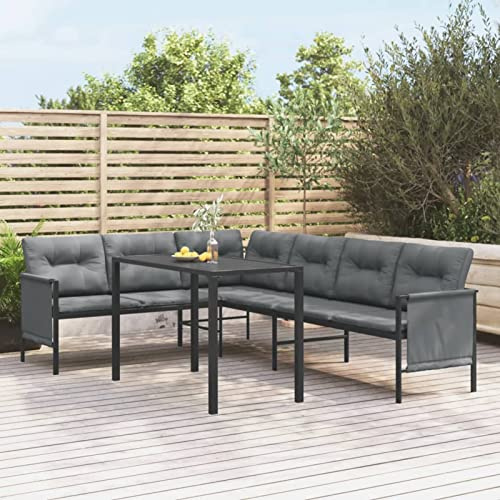 Festnight Gartenlounge Stahl Lounge Gartenmöbel Set Ecklounge Loungemöbel Terrasse Sitzgruppe Garten L Form Eck Terrassenmöbel Ecksofa Gartensofa mit Esstisch, mit Esstisch typ-1