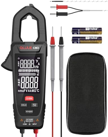 QLUUE Clamp Meter Stromzange Multimeter AC/DC-Spannungstest, Instrument mit automatischem Spannungsprüfer NCV-Test, Messen von Strom, Spannung, Temperatur, Kapazität, Widerstand, Durchgang
