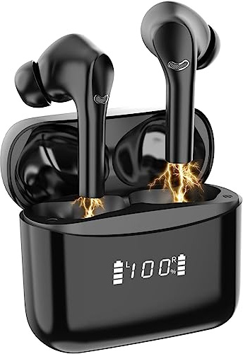 Cuffie Bluetooth, Auricolari Bluetooth 5.3 con 4 HD Mic Stereo HiFi 42 Ore di Riproduzione Cuffie Wireless con Display LED IP7 Impermeabili Cuffie Antirumore per iOS Android