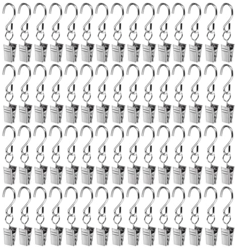 60 Stück Metall Vorhang Clips Mit Haken,Vorhang Klammern,Metallklammern Gardinen Clips Für Vorhänge Dekoration Duschvorhang Hängende(Silber)