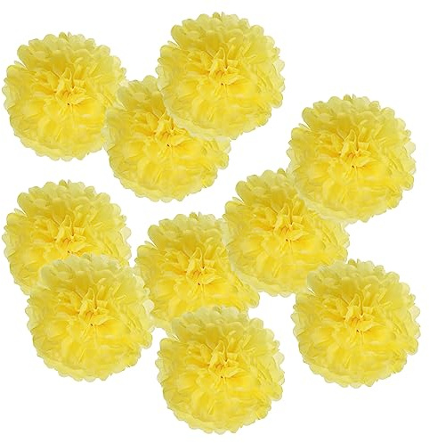 PATIKIL 6 Fazzoletto Pom Poms Fiori, 10pz Carta Fiore Palla per Matrimonio Sposa Doccia Compleanno Addio Nubilato Festa Sfondo Decorazione, Giallo