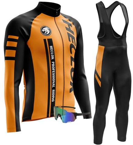 Conjunto Ciclismo Hombre Manga Larga – 9D Gel, Transpirable | 9D Gel acolchado, culotte con tirantes incluido, 3 bolsillos traseros, tejido transpirable para otoño, para carretera y MTB