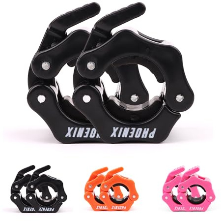 Phoenix Fitness Barbell Clamps - Pair of 1” or 2” Olympic Bar Collars for Weightlifting Bars - Set of 2 Heavy-Duty Barbell Clips - Quick Release Clamps for Home & Gym Training - Black, 1-inch