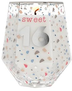 Pavilion Gift Company - Sweet 16 Glass Candle, 16th Birthday Gifts for Girls, Sweet Sixteen Gifts for Girls, Diamond Shaped Candle, Happy Birthday Candles Gifts for Women, 1 Count, 11 Ounces
