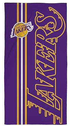 Character World Asciugamano ufficiale NBA, super morbido al tatto, squadra di basket dei Los Angeles Lakers, design viola e giallo, perfetto per casa, bagno, spiaggia e piscina, taglia unica, 75 cm x