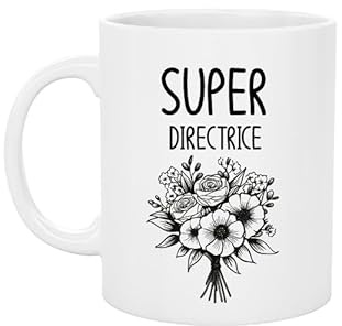 Mug Céramique Super Directrice – Design Fleurs Noires – Cadeau Fin d’Année Scolaire – Tasse 330 ml Élégante