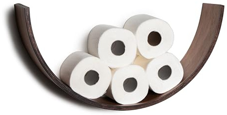 Toilettenpapier Ersatzrollenhalter, wandmontierte Aufbewahrung, Walnussholz | Baltisches Birkensperrholz, Halbkreisform, verstecktes Befestigungssystem, platzsparend, 50,8x25,4x10,2 cm, ca. 500 g