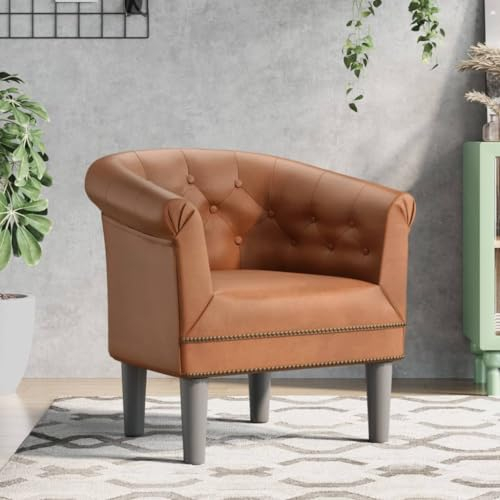 Generisch Cocktailsessel Clubsessel mit Fußhocker Loungesessel Sessel mit Hocker Lesesessel Kleiner Relaxsessel Kunstleder Bürosessel Ledersessel Retro Einzelsessel Sessel Braun