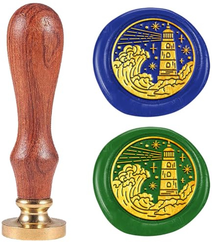 DELORIGIN Wachssiegel Mit Leuchtturm Motiv 25 mm Siegelstempel Abnehmbarer Messingkopf Holzgriff Vintage Briefsiegel Stempel Personalisiert Aus Wachs Für Umschläge Partyeinladungen Geschenkpapier